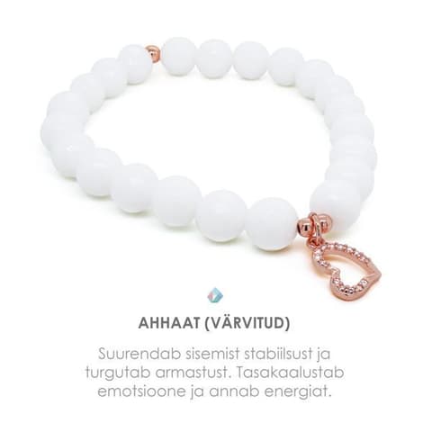 Pärlipesa käevõru Lihvitud Ahhaat "White" ja Süda 8mm L