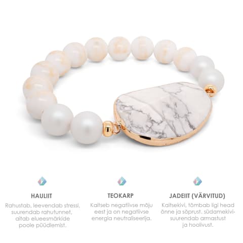 Pärlipesa käevõru Hauliit ja Jadeiit Gold-Powder, Teokarp 10mm L