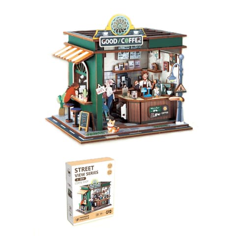 Puidust 3D puzzle kohvik valgusega