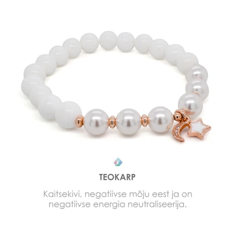 Pärlipesa käevõru Teokarp "White" SW, Kuu ja Täht RG 8mm L
