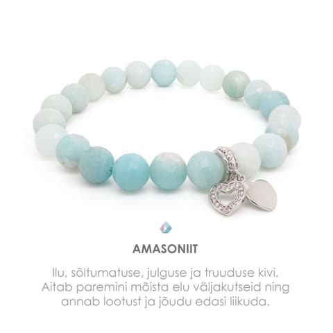 Pärlipesa käevõru Lihvitud amasoniit ja Südamed Silver 8 mm L