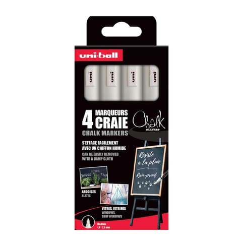 uni-ball kriidimarker PWE-5M, 1,8-2,5mm, valge 4 tk