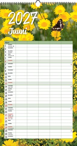 2027 Perekalender, 225 x 420 mm, aasaga spiraalköide