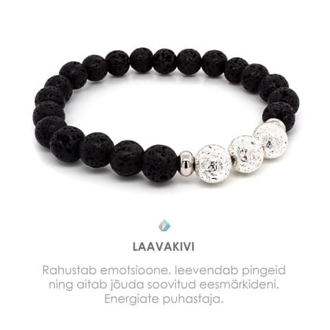 Pärlipesa Käevõru Laavakivi Must ja Hõbe 8mm L