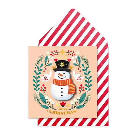 Kuku Kaart Tache Snowman in Christmas wreath