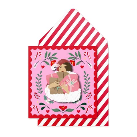 Kuku Kaart Tache Woman holding presents