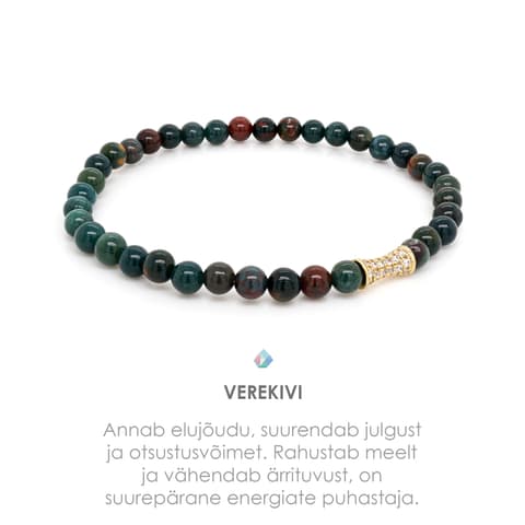 Käevõru Verekivi/Heliotroop ja Metallhelmes 4mm S