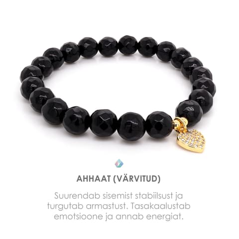 Käevõru Ahhaat Black Südamega 8mm S