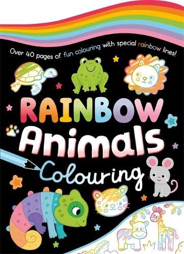 Rainbow Animals Colouring: Easy colouring pages with multicoloured outlines and 40+ animals to colour in