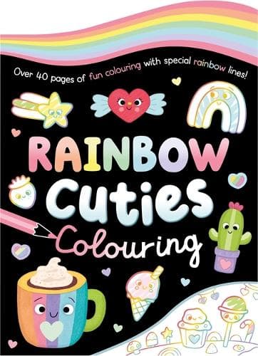 Rainbow Cuties Colouring: Easy colouring pages with multicoloured outlines and 40+ cute characters to colour in