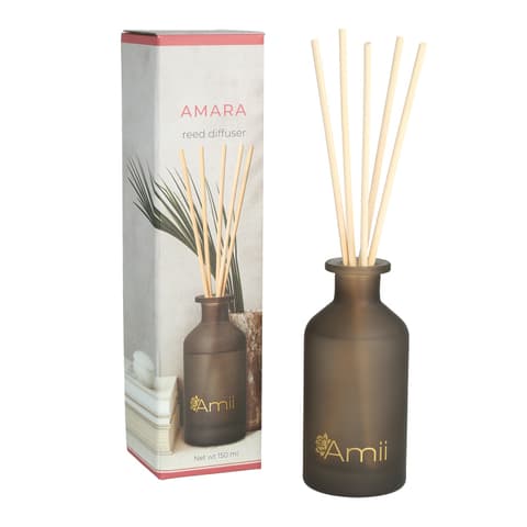 Ruumilõhnastaja AMARA rattanpulkadega mustas klaasis, 150 ml