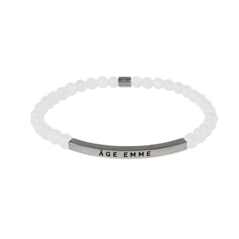Pärlitega käevõru ÄGE EMME / valged pärlid ja hõbe värvi plaadiga