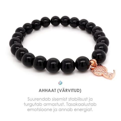 Pärlipesa käevõru Ahhaat Black Kass Rose Gold 8mm M