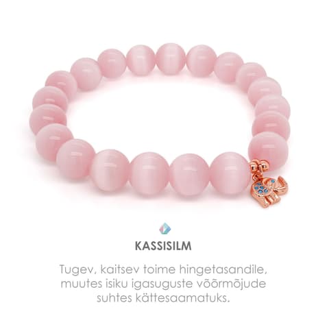 Pärlipesa käevõru Roosa Kassisilm ja Elevant 10mm M