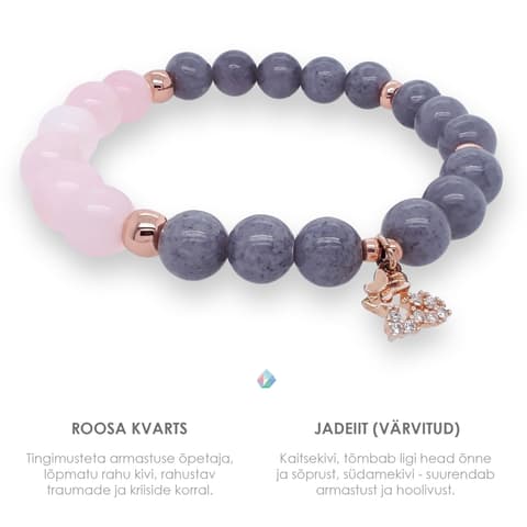 Pärlipesa Käevõru Roosa Kvarts, Jadeiit ja Liblikas 8mm M
