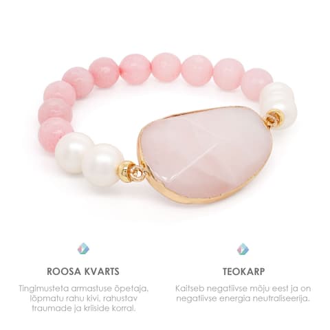 Pärlipesa käevõru Lihvitud Roosa Kvarts ja Teokarp 10mm M