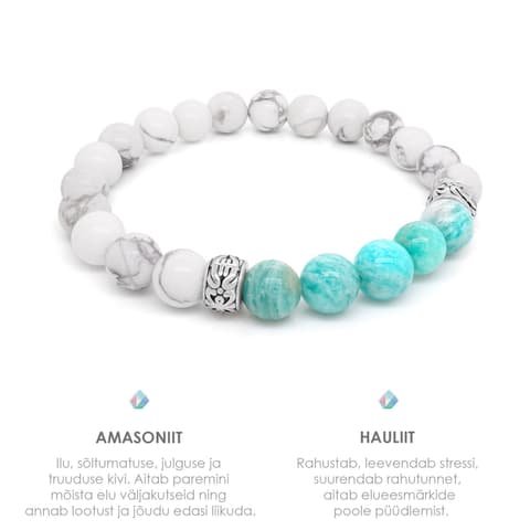 Pärlipesa käevõru Hauliit ja Amasoniit Tib.AntSilver 8mm L