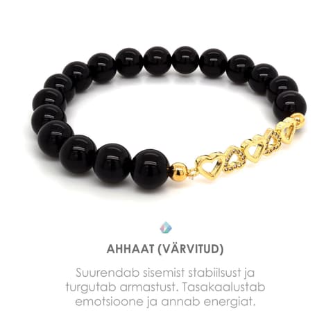 Pärlipesa Käevõru Ahhaat Black Südametega 8mm S