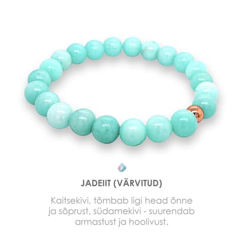 Pärlipesa Käevõru Jadeiit Pale Turquoise metallhelmega 8mm M