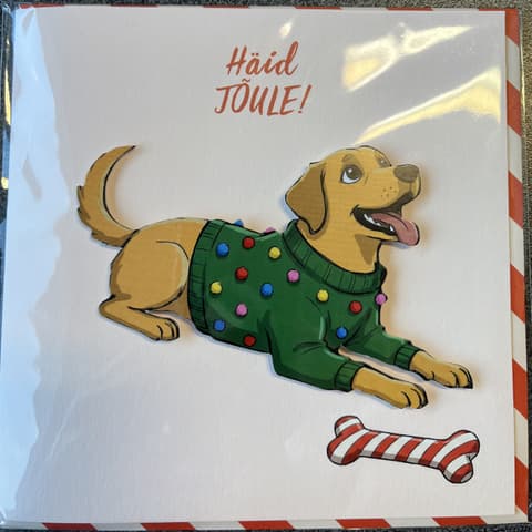 Kuku Kaart Tache Merry Christmas Festive Labrador with bone