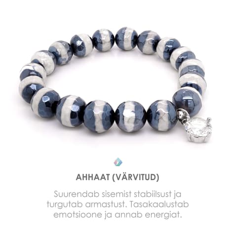 Pärlipesa käevõru Lihvitud Ahhaat "Prussian Blue" Kristalliga Silver 10mm S