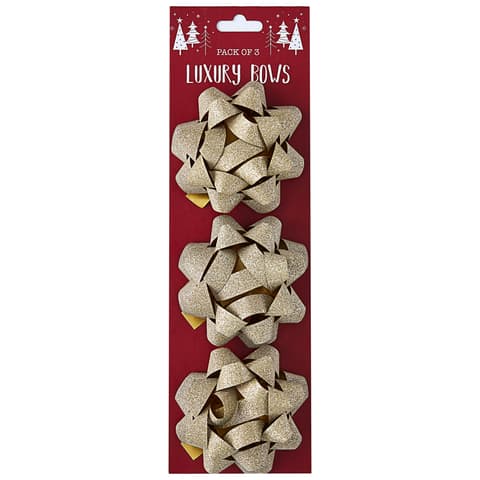 Kuku Xmas Glitter Gold Bows 3pk
