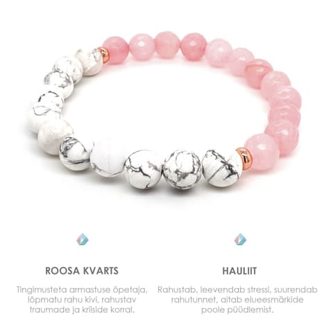 Pärlipesa Käevõru Roosa Kvarts ja Hauliit 8mm M
