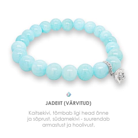 Pärlipesa Käevõru Jadeiit Pale Turquoise Lillega 8mm S