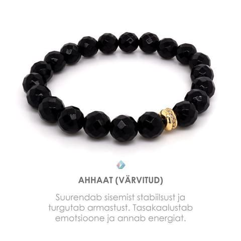 Pärlipesa käevõru Lihvitud Must Ahhaat Metallhelmega 8mm M