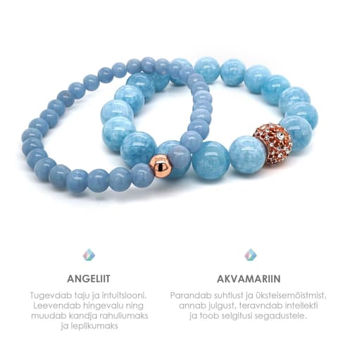 Pärlipesa Käevõrud Angeliit, Akvamariin ja Metallhelmed 6mm ja 10mm M