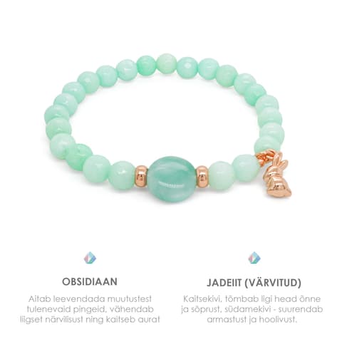 Käevõru Jadeiit ja Obsidiaan Jänesega 6mm S