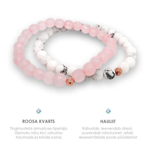 Pärlipesa käevõrud Lihvitud Hauliit, Roosa Kvarts ja Vahehelmed RG 6mm L