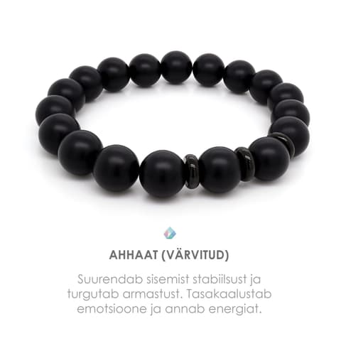 Pärlipesa käevõru Ahhaat "Black" ja Metallhelmed 10mm M