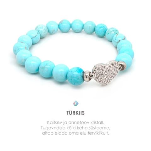 Pärlipesa Käevõru Hauliit ja Lai Süda Kristallidega 8mm M