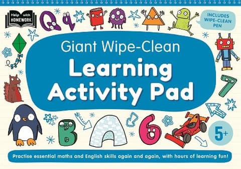 5+ Giant Wipe-Clean Learning Activity Pad: Practise maths and English skills | Reusable home-learning activities | Wipe-clean pen included