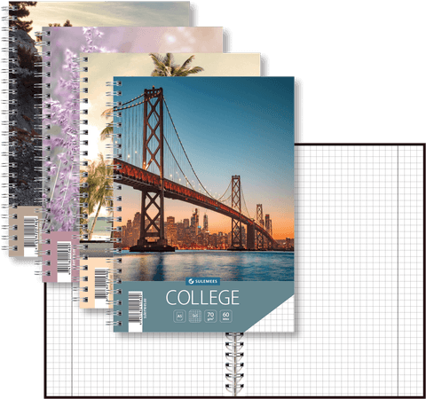 College A5, 60 lehte, 5x5 ruut, kõik kaanevärvid