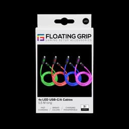 Floating Grip LED-valgustusega kaabel USB-C - USB-A, 4x0,5m (Sinine, Roheline, Punane, Roosa)