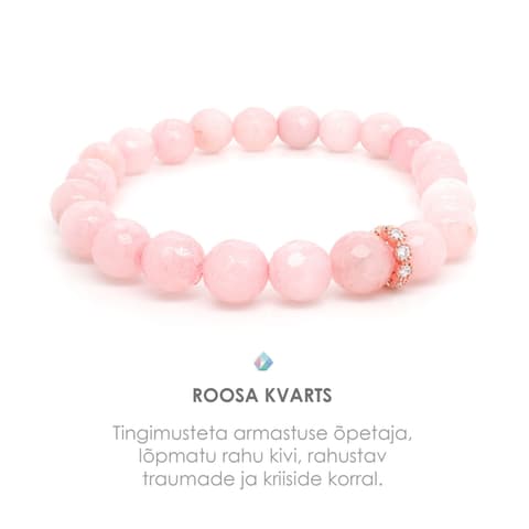 Pärlipesa käevõru Lihvitud Roosa Kvarts “Kristalliga" Rose Gold 8mm M