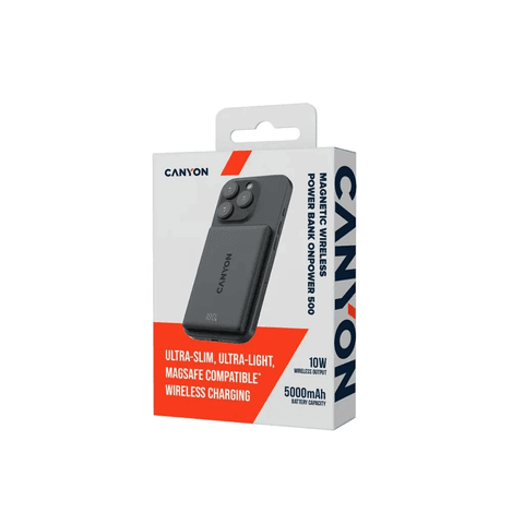 Canyon Magneetiline Juhtmevaba Akupank OnPower 500 5000mAh, Must