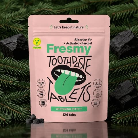 Fresmy hambapesutabletid siberi nulu ja aktiivsöega, 124 tk