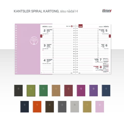 2026 Kalendermärkmik Timer KANTSLER Spiral Kartong Nädal H