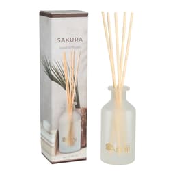 Ruumilõhnastaja SAKURA rattanpulkadega valges klaasis, 150 ml