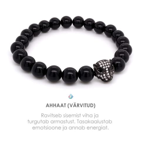 Pärlipesa käevõru Ahhaat Black ja Leopard 8mm L