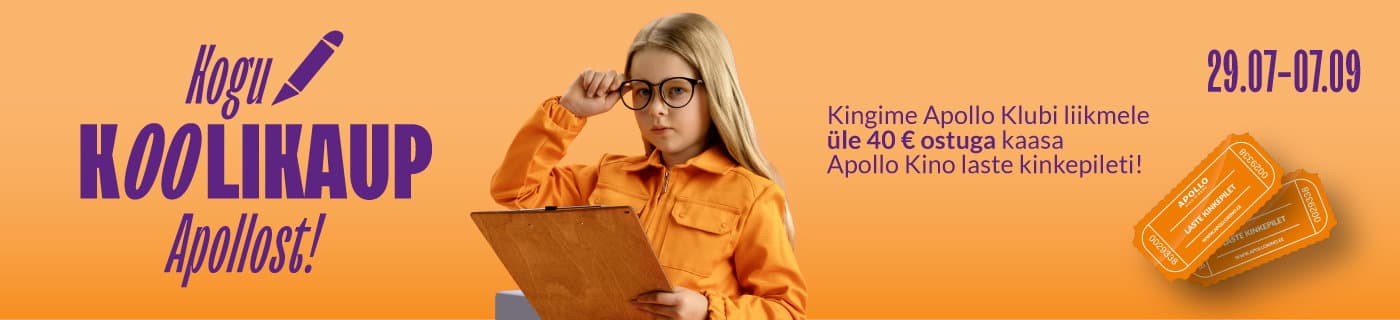 Kingime Apollo Klubi liikmele üle 40 € ostuga kaasa Apollo Kino laste kinkepileti. Kampaania periood 29.07-07.09