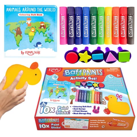 Arendav taaskasutatav komplekt raamat, templid, kriidi ja svamm Zimpli Kids Baff paints